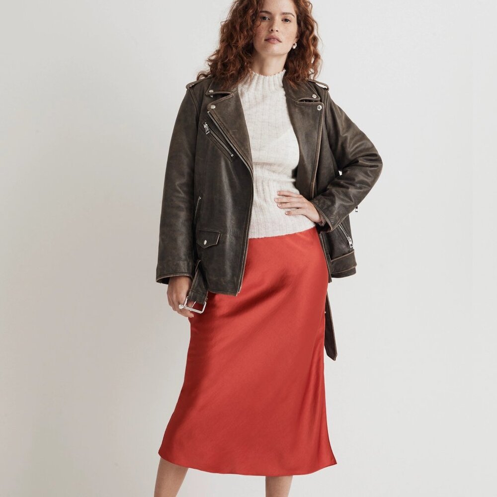 Madewell Red Slip Midi Skirt with Slit